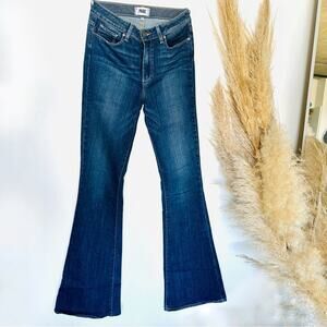 PAIGE ANTHROPOLOGIE Bell Canyon Dark Wash Blue High Rise Flares Denim Jeans 28